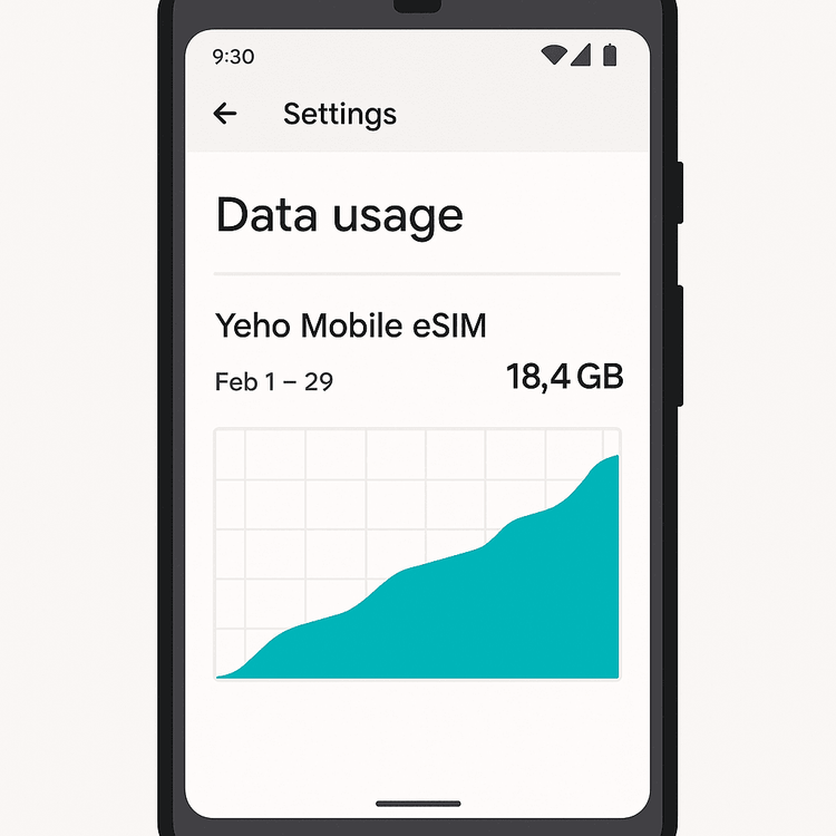 An illustration showing where to monitor Yoho Mobile eSIM data consumption on an Android device.