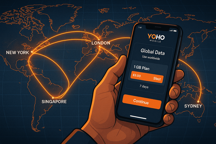 A map illustrating Yoho Mobile's extensive global coverage, perfect for pilots and cabin crew on international routes.