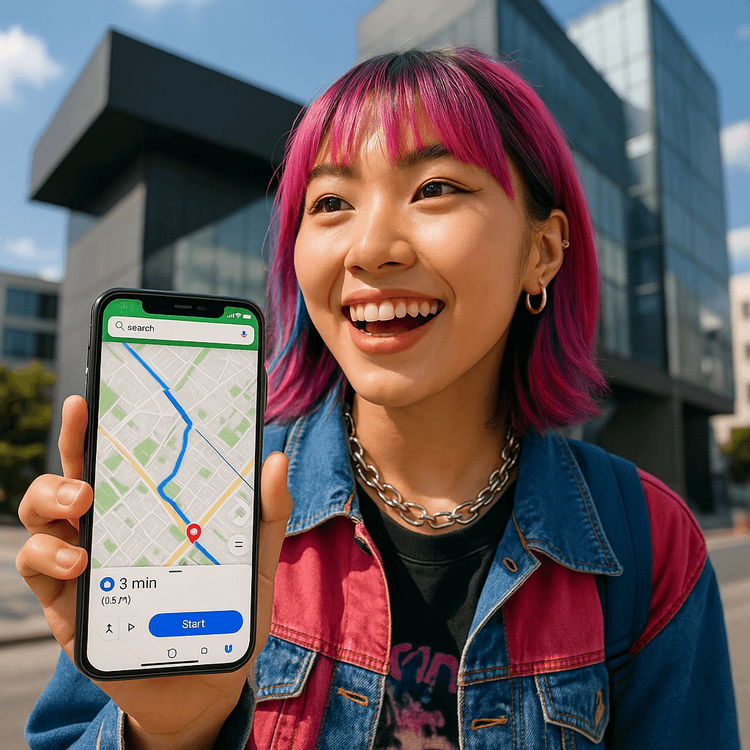 A K-Pop fan using Naver Maps on their phone to navigate to an agency building in Seoul.