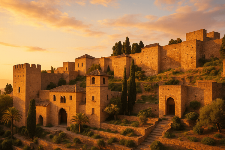 The beautiful Alcazaba of Malaga at sunset, a perfect travel moment to capture and share with reliable mobile data.