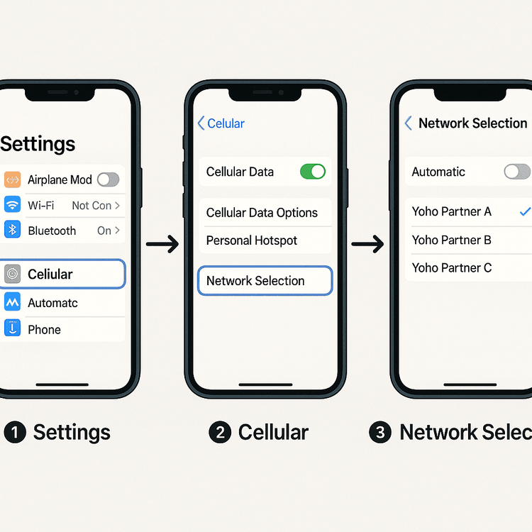 A step-by-step guide on how to manually select a network carrier for an eSIM on a smartphone.