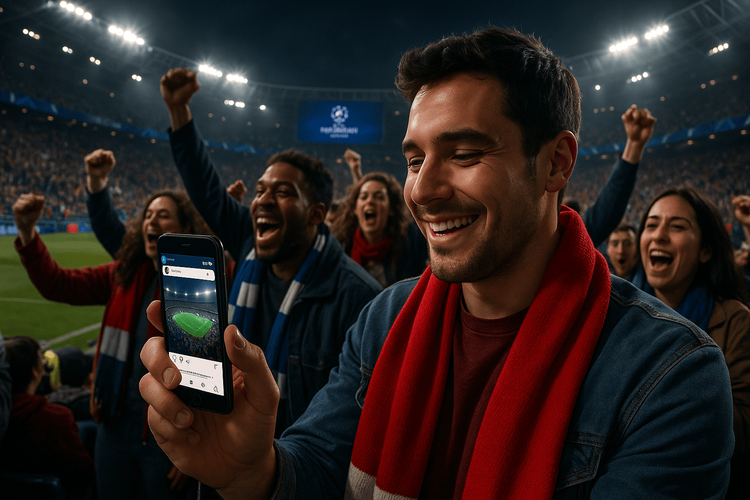 Football fan using a Yoho Mobile eSIM to share their experience live from a Champions League match.