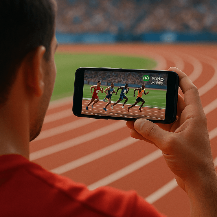 A fan using Yoho Mobile data to stream live sports at a stadium in Tokyo.