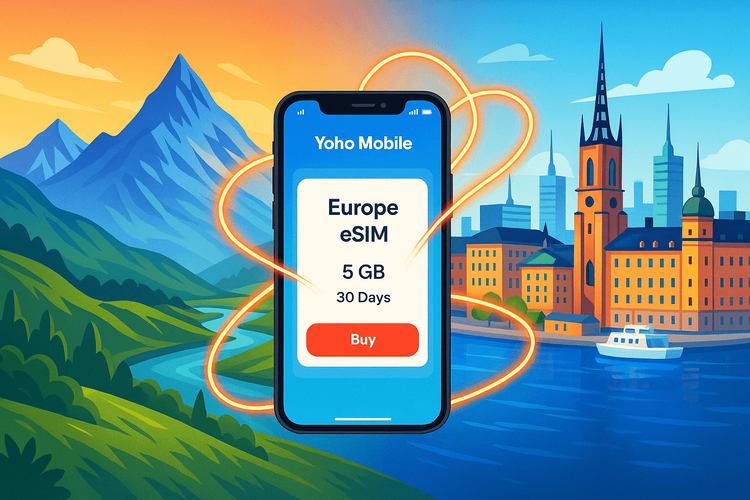 eSIM para Europa para viajar de Kosovo a Suecia | Yoho Mobile