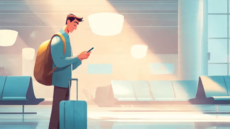 Illustration of a traveler from Singapore arriving in a U.S. airport