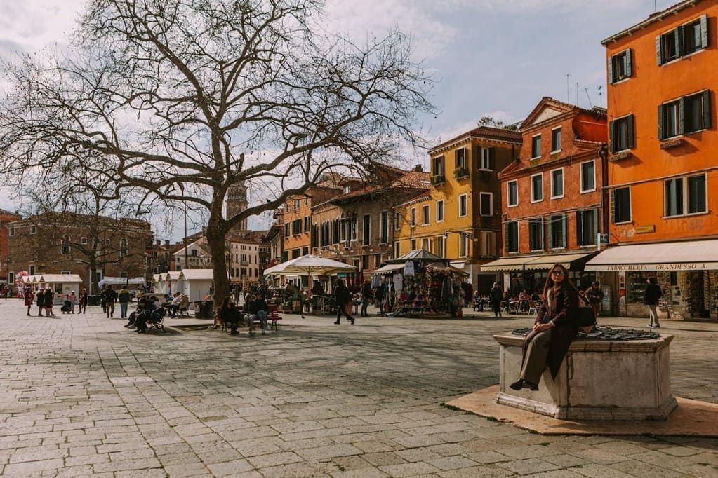 Charming Venetian Square with Colorful Buildings