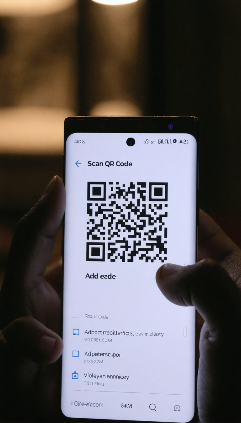 Samsung Galaxy screen showing the QR code scanner for eSIM activation.