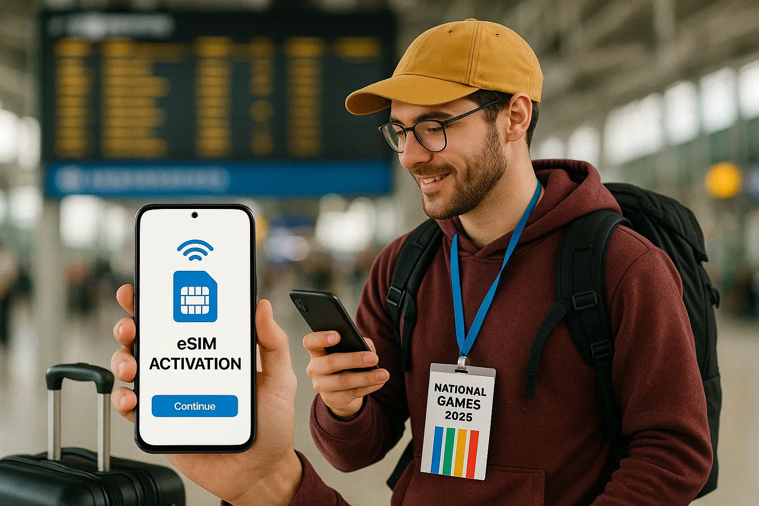 traveler activating their eSIM for seamless travel while going to the national games 2025