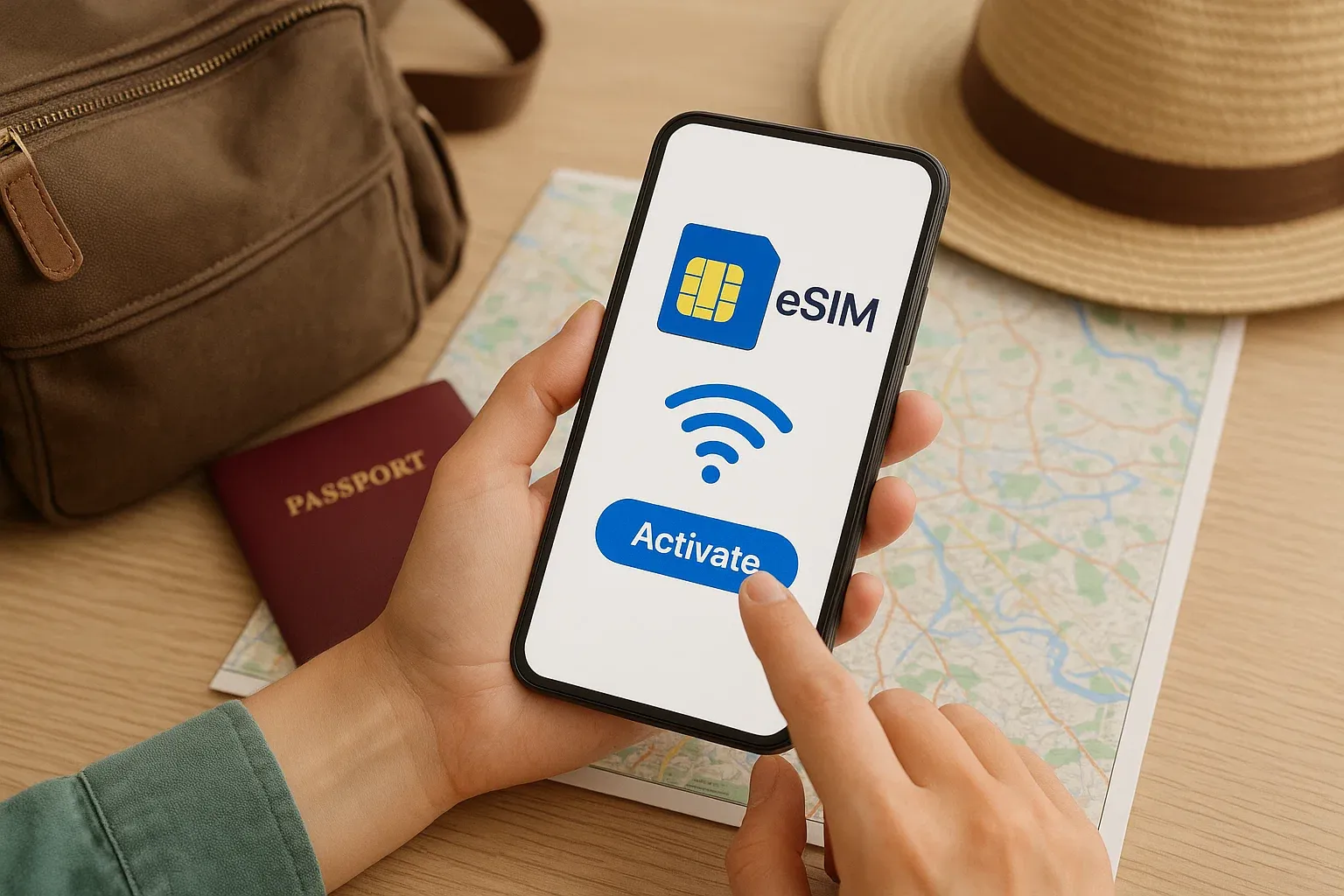 traveler is activating their eSIM for a travel