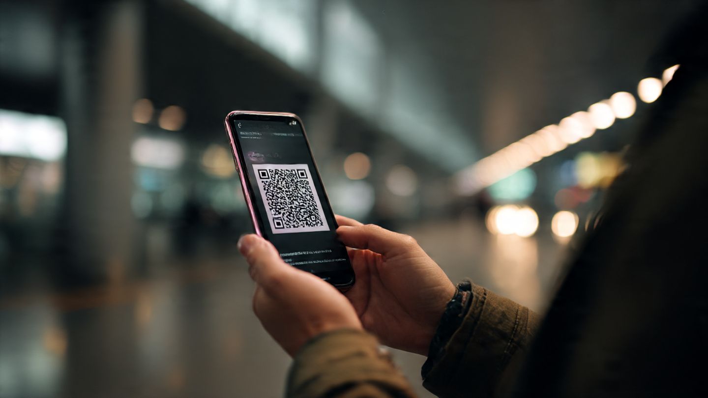 Traveler scanning an eSIM QR code on a smartphone at Sydney Airport – modern tech tone – purpose: show quick eSIM setup process